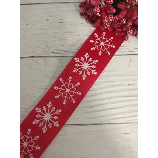 Лента репсовая «Снежинки», 25 мм, цена за 1 м